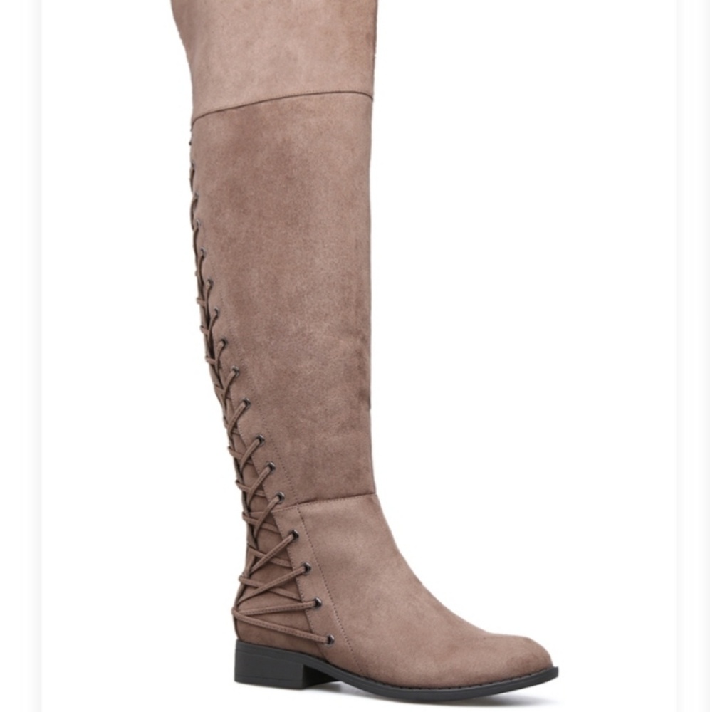 Knee High Tie Boots - Taupe